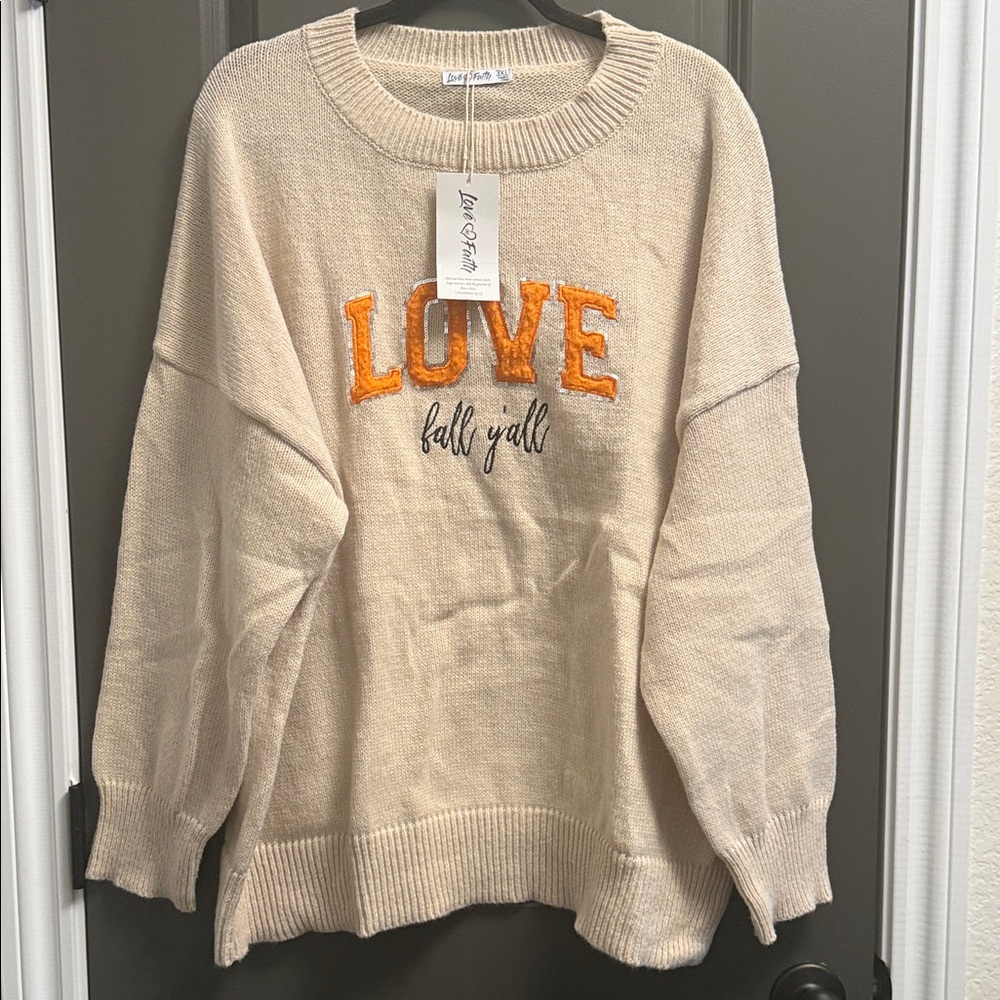 Love Tree Women's Cream Sweater with Orange and Black Design